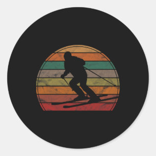 Retro Skier Sunset Skiing Gift Winter Sport Ski Classic Round Sticker