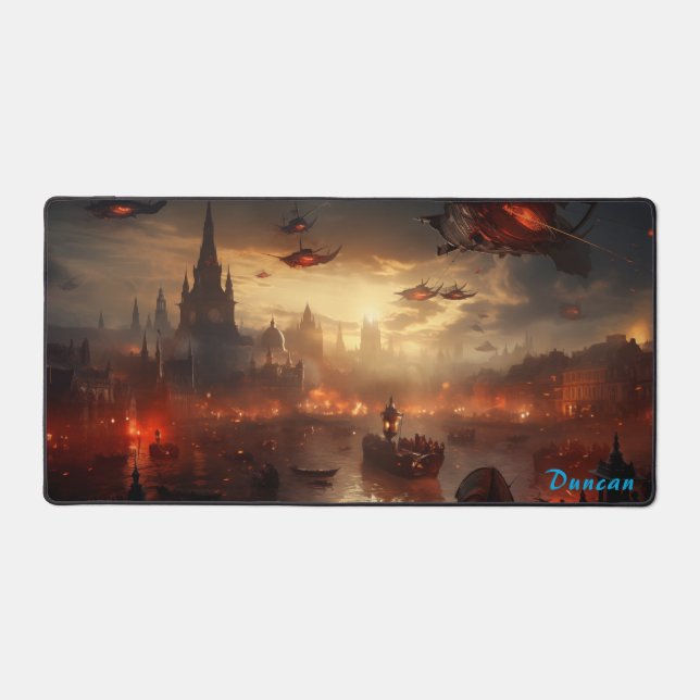 Retro Skies Ablaze Steampunk Air Assault Desk Mat (Front)