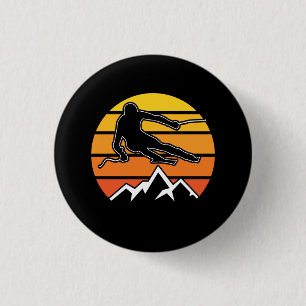 Retro Skiing 3 Cm Round Badge