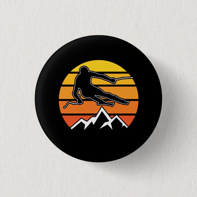 Retro Skiing 3 Cm Round Badge (Front)