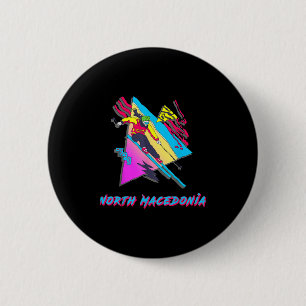 Retro Skiing Adventure In North Macedonia Ski Skii 6 Cm Round Badge