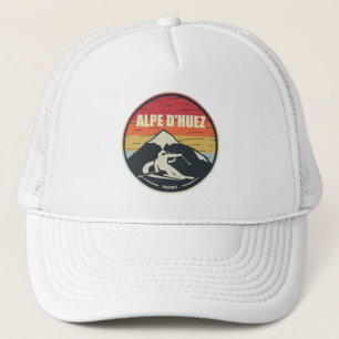 Retro Skiing Alpe d'Huez France Ski Trucker Hat