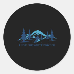 Retro Skiing Blue Ski Mountains Trees Resort  Classic Round Sticker