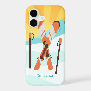 Retro Skiing Design with Snowy Landscape
