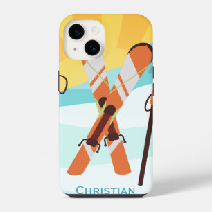 Retro Skiing Design with Snowy Landscape iPhone 14 Case