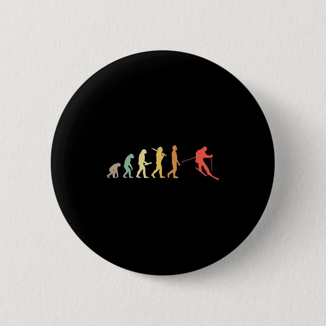 Retro Skiing Evolution Gift For Skiers  6 Cm Round Badge (Front)
