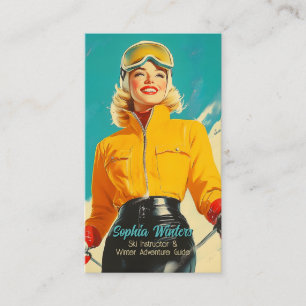 Retro Skiing Glamour Vintage Winter Adventure Business Card