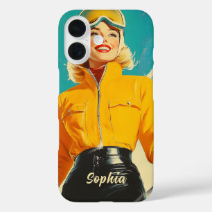 Retro Skiing Glamour Vintage Winter Adventure iPhone 16 Case