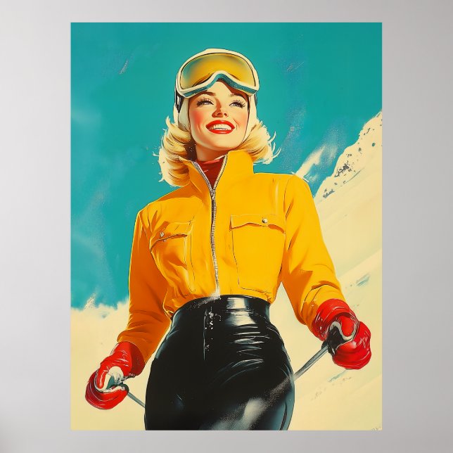 Retro Skiing Glamour Vintage Winter Adventure Poster (Front)