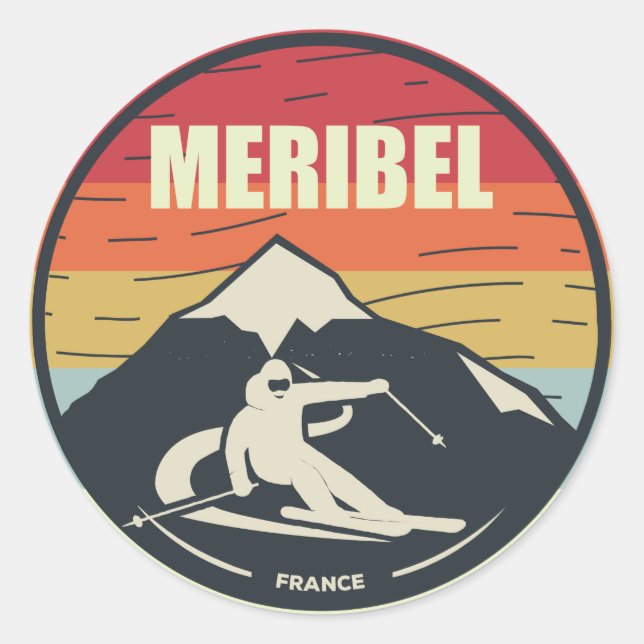 Retro Skiing Meribel France Ski Classic Round Sticker (Front)