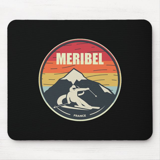 Retro Skiing Meribel France Ski  Mouse Mat (Front)