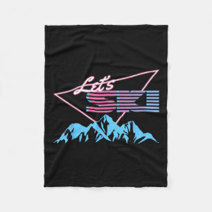Retro Skiing Mountains 80s Ski Resort Vintage Ski Fleece Blanket
