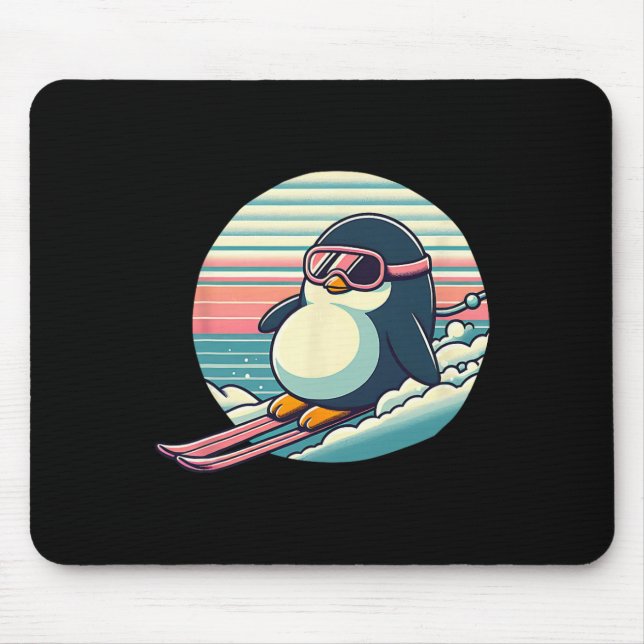 Retro Skiing Penguin Downhill Powder Run Winter  Mouse Mat (Front)
