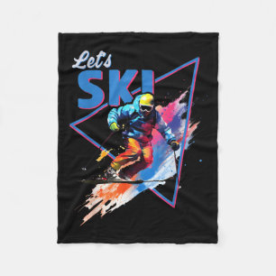Retro Skiing Powder Vintage Ski Colour Shred Desig Fleece Blanket
