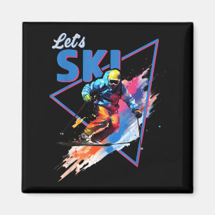 Retro Skiing Powder Vintage Ski Colour Shred Desig Magnet