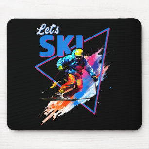 Retro skiing powder vintage ski colour shred desig mouse mat
