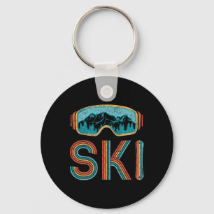 Retro Skiing Shirt For Men Women Vintage Snowboard Key Ring