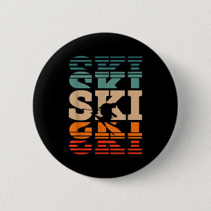 Retro skiing ski 6 cm round badge
