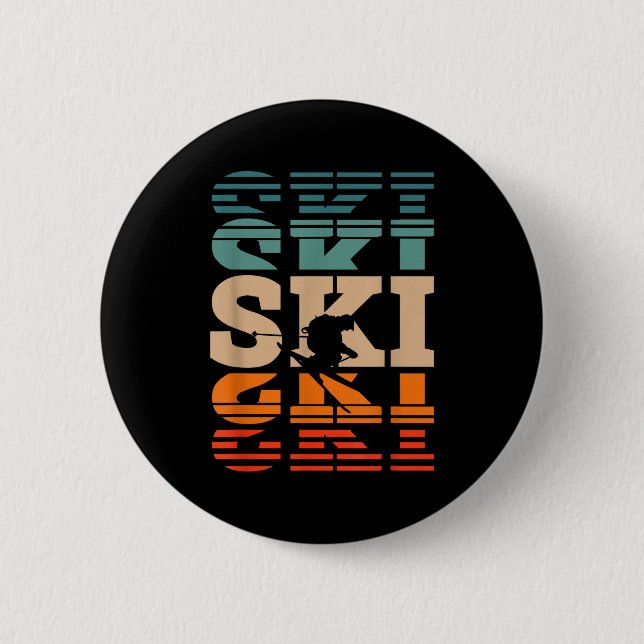 Retro skiing ski  6 cm round badge (Front)