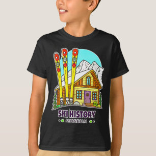 Retro skiing ski history museum and mountain cabin T-Shirt