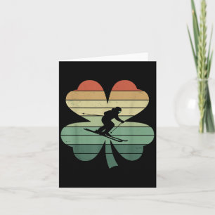 Retro Skiing Ski Shamrock Patricks Day Womens Mens Card