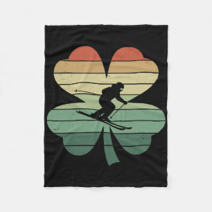 Retro Skiing Ski Shamrock Patricks Day Womens Mens Fleece Blanket