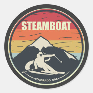 Retro Skiing Steamboat Colorado USA Classic Round Sticker