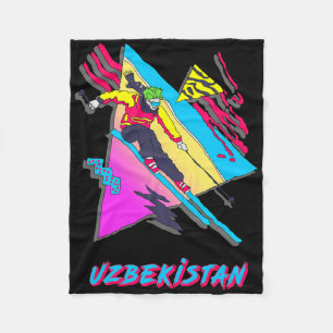 Retro Skiing Style Uzbekistan Adventure Ski Skier Fleece Blanket