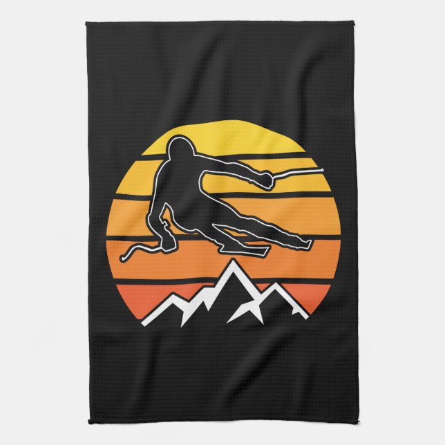 Retro Skiing Tea Towel (Vertical)