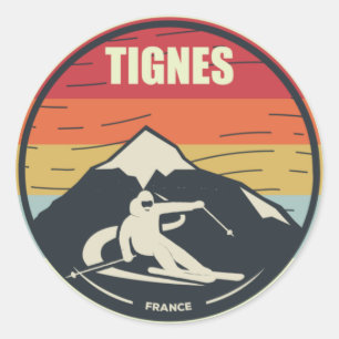 Retro Skiing Tignes France Ski Classic Round Sticker