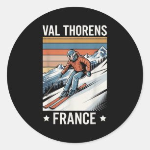 Retro Skiing Val Thorens France, French Ski Resort Classic Round Sticker