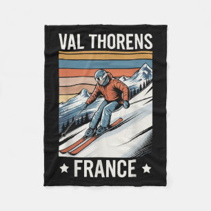 Retro Skiing Val Thorens France, French Ski Resort Fleece Blanket