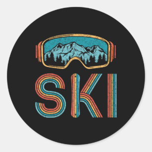 Retro Skiing Vintage 80s 90s Snowboarding Skiers M Classic Round Sticker