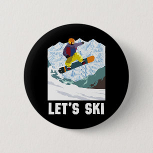 Retro Skiing Winter Sports Ski Snowboard Let's Ski 6 Cm Round Badge
