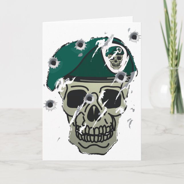 Retro skull and beret military motif card (Front)