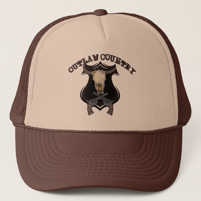 Retro Skull Revolver Guns Western Outlaw Country Trucker Hat (Front)