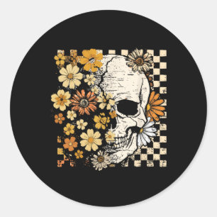 Retro Skull Skeleton Floral Fall Autumn Spooky Hal Classic Round Sticker