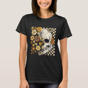 Retro Skull Skeleton Floral Fall Autumn Spooky Hal T-Shirt