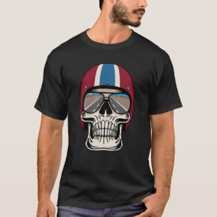 Retro Skull With Helmet And Sunglasses Design T-Shirt