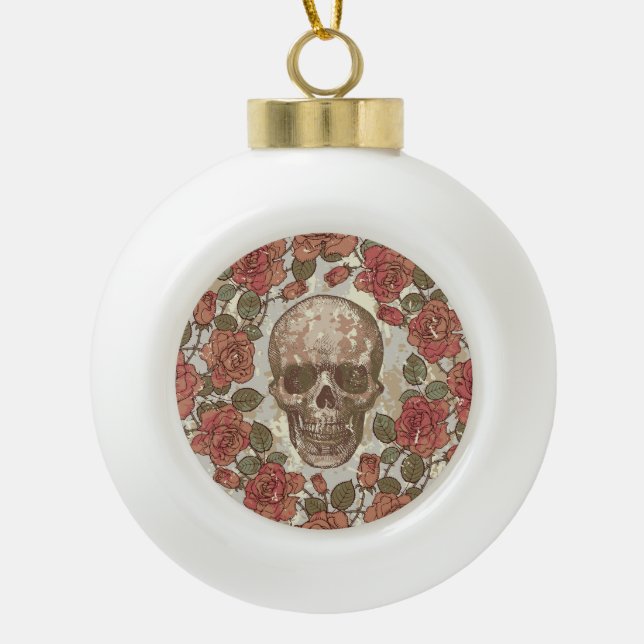 Retro Skulls and Roses Ornament (Front)
