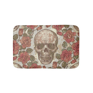 Retro Skulls and Roses Ornament Bath Mat