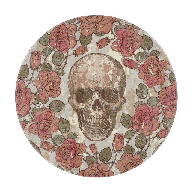 Retro Skulls and Roses Ornament Cutting Board (Front)