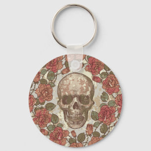 Retro Skulls and Roses Ornament Key Ring