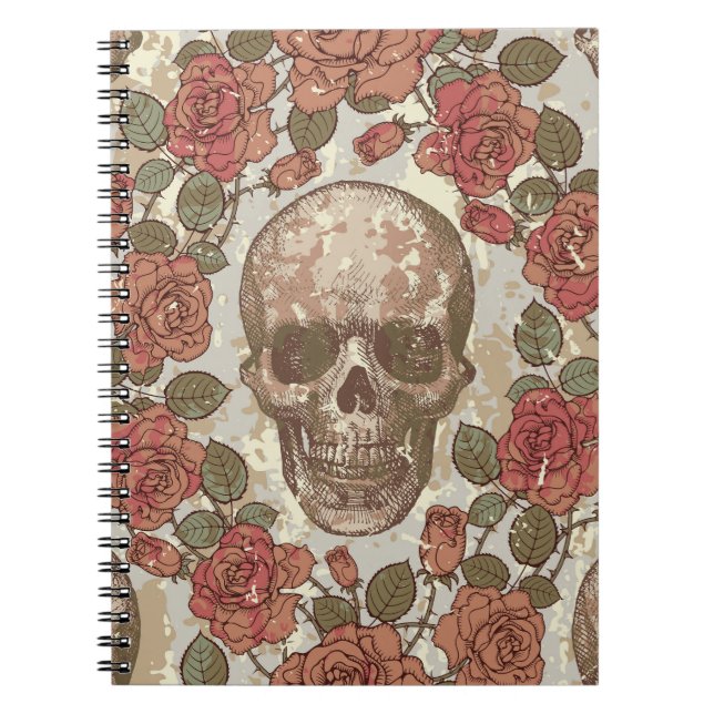 Retro Skulls and Roses Ornament Notebook (Front)