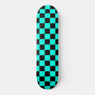 Retro Sky Blue and Black Chequered Skateboard