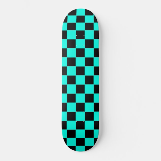 Retro Sky Blue and Black Chequered Skateboard (Front)