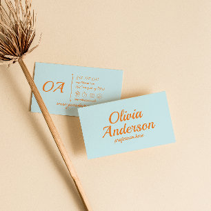 Retro Sky Blue Colourful Groovy Bold Trendy Boho Business Card