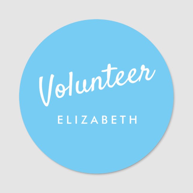 Retro Sky Blue Volunteer Magnetic Name Tag (Front)