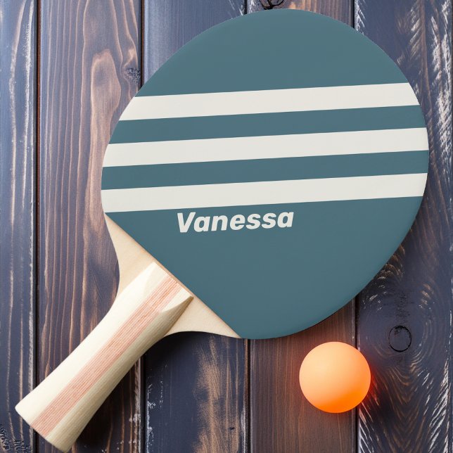 Retro Slate Grey Three Stripes with Name Ping Pong Paddle (Creator Uploaded)