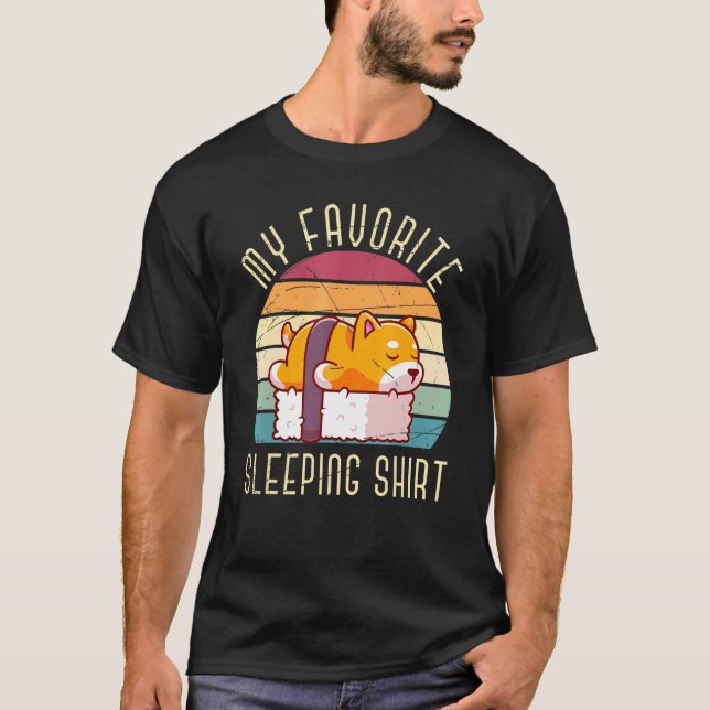 Retro Sleeping Sushi Pet Dog Lazy Animal Late Slee T-Shirt (Front)